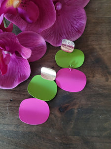 Neon Pink & Green Retro Dangle Earrings