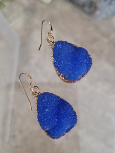 Blue Faux Geode Teardrop Earrings