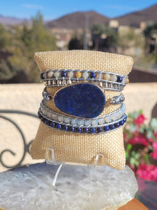 Lapis Lazuli and Opalite beaded unisex wrap bracelet