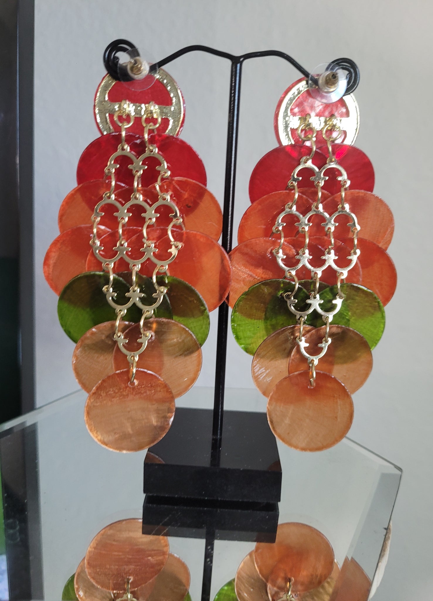 Autumn Harvest Cascade Long Drop Paillette Earrings