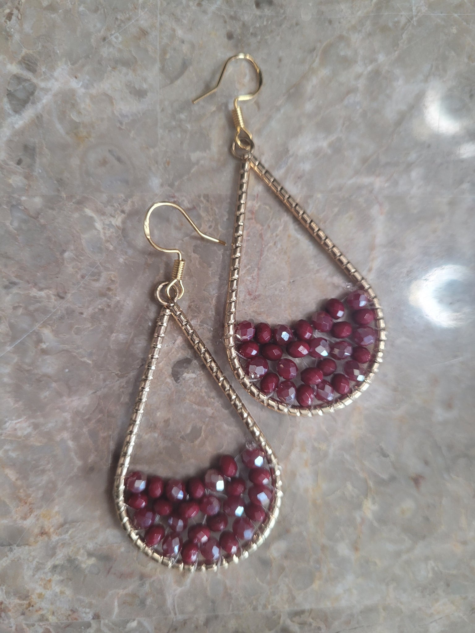 Red Crystal Wire design Teardrop Shape Earrings