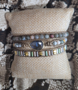Labradorite Natural Stone 3x Wrap Bracelet