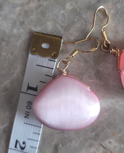 Large Pink Cats Eye Earrings, Fiber Optic Pink Earrings