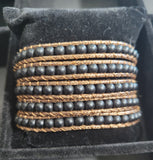 4mm Beaded Black Onyx multi Layer Wrap Leather Bracelet