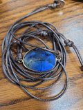 Faceted Labradorite Unisex leather cord wrap bracelet