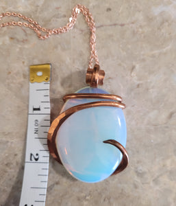 Oval Copper Wrapped Opalite Necklace/ Pendant