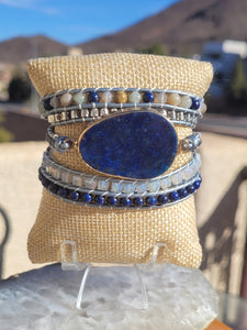 Lapis Lazuli and Opalite beaded unisex wrap bracelet