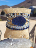 Lapis Lazuli and Opalite beaded unisex wrap bracelet