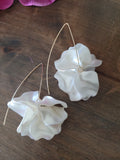 White Petal Floral Ball Long Drop Earrings
