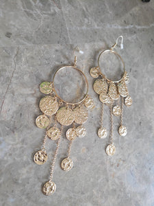 Textured Gold Coin Chandelier Earrings