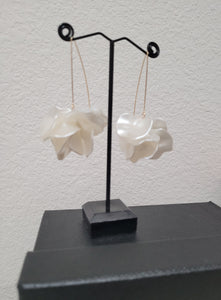 White Petal Floral Ball Long Drop Earrings