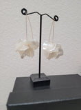 White Petal Floral Ball Long Drop Earrings