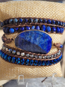 Blue Lapis Lazuli Stone Unisex Wrap Bracelet