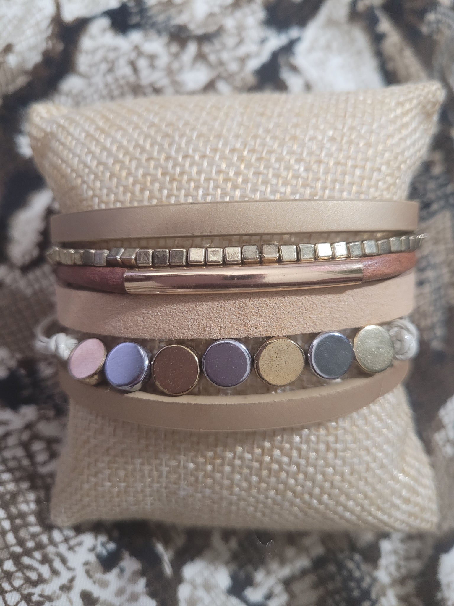 Magnetic Clasp Multiple Strand Leather designer cuff- Nude