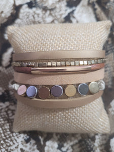 Magnetic Clasp Multiple Strand Leather designer cuff- Nude