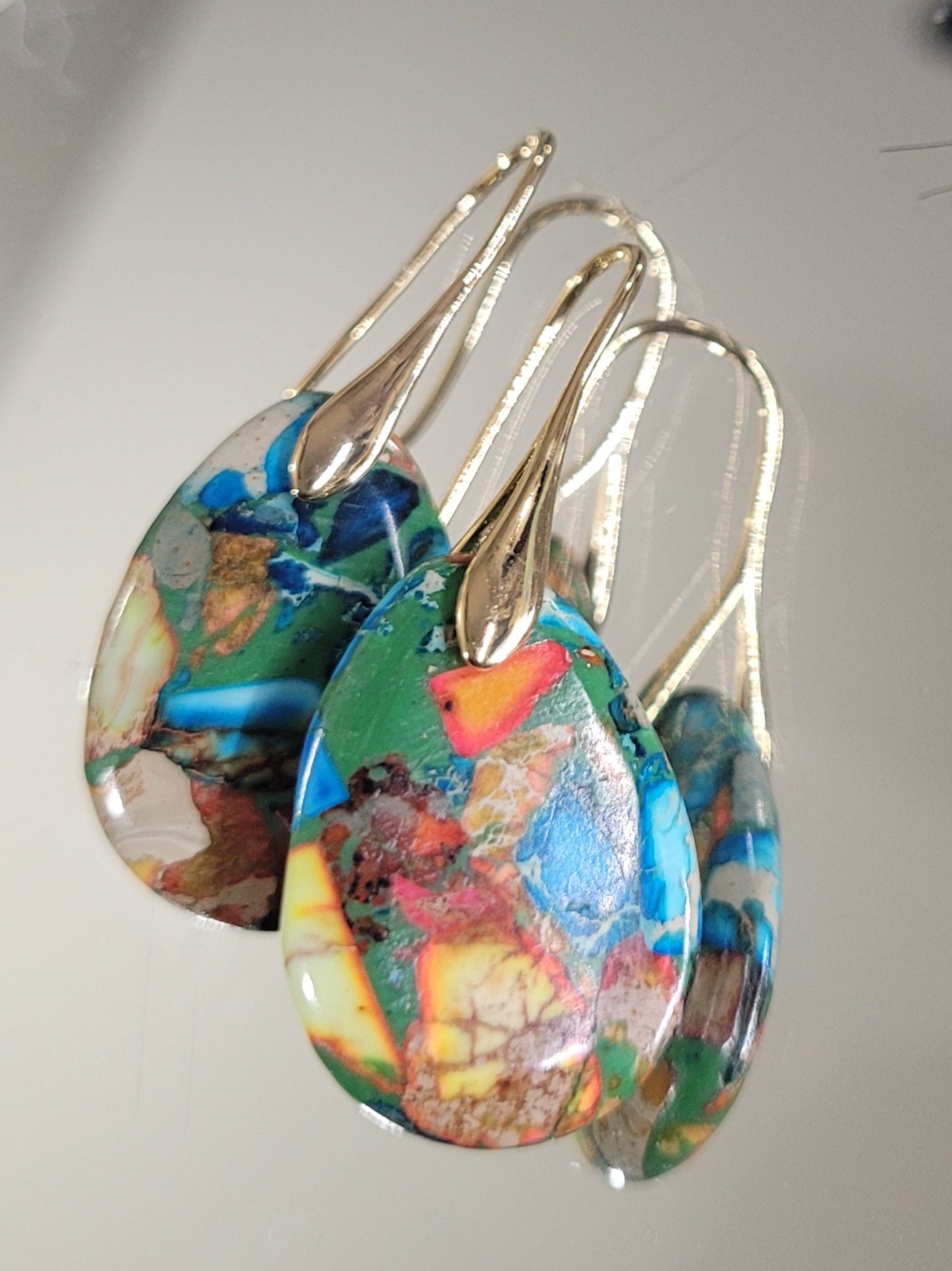 Sea Sediment Jasper Teardrop Earrings-Multi Color