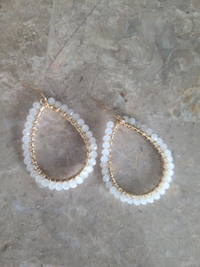 Beaded White Opalite Crystal Tear Drop Earrings