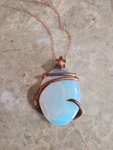 Oval Copper Wrapped Opalite Necklace/ Pendant