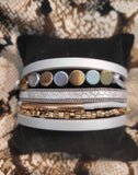 Magnetic Clasp Multiple Strand Leather designer cuff- white