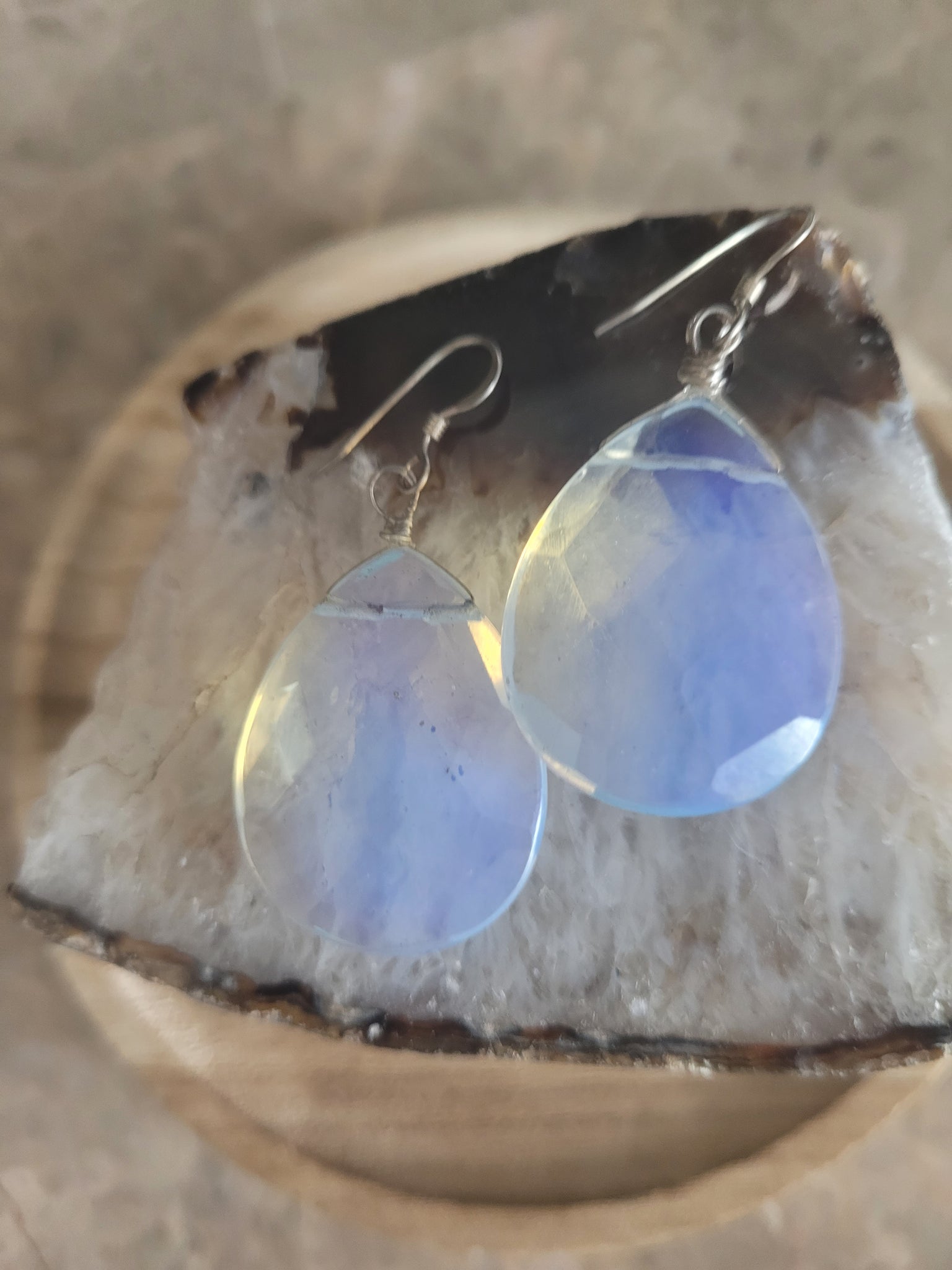 Large Faceted Opalite Dangle Drop Earrings