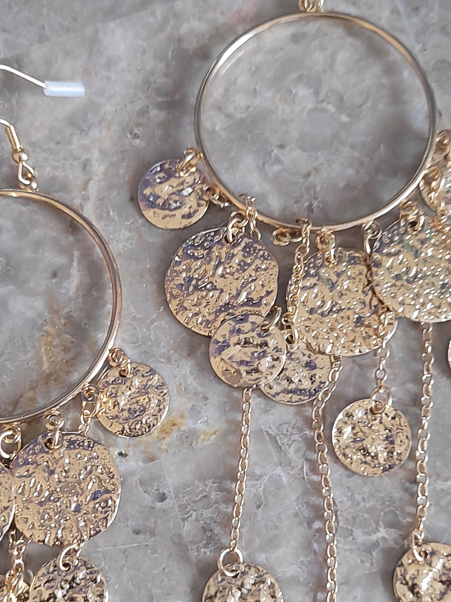 Textured Gold Coin Chandelier Earrings