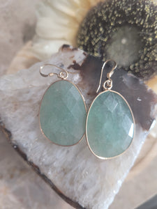 Aventurine Natural Stone faceted teardrop earrings