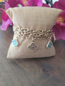 Beautiful Lucky Clover Natural Stone Charm Bracelet