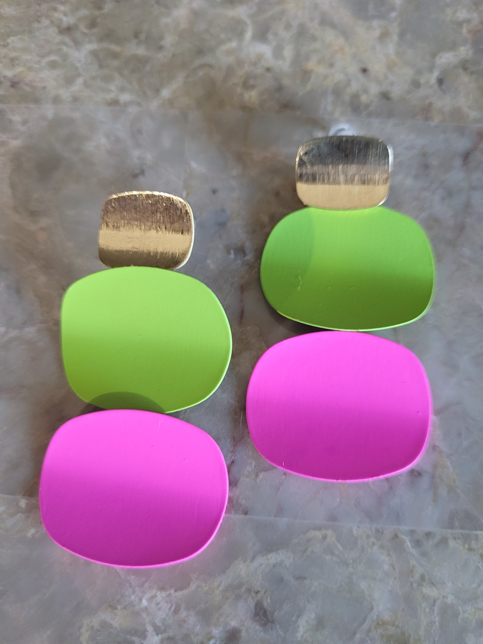 Neon Pink & Green Retro Dangle Earrings