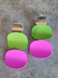 Neon Pink & Green Retro Dangle Earrings