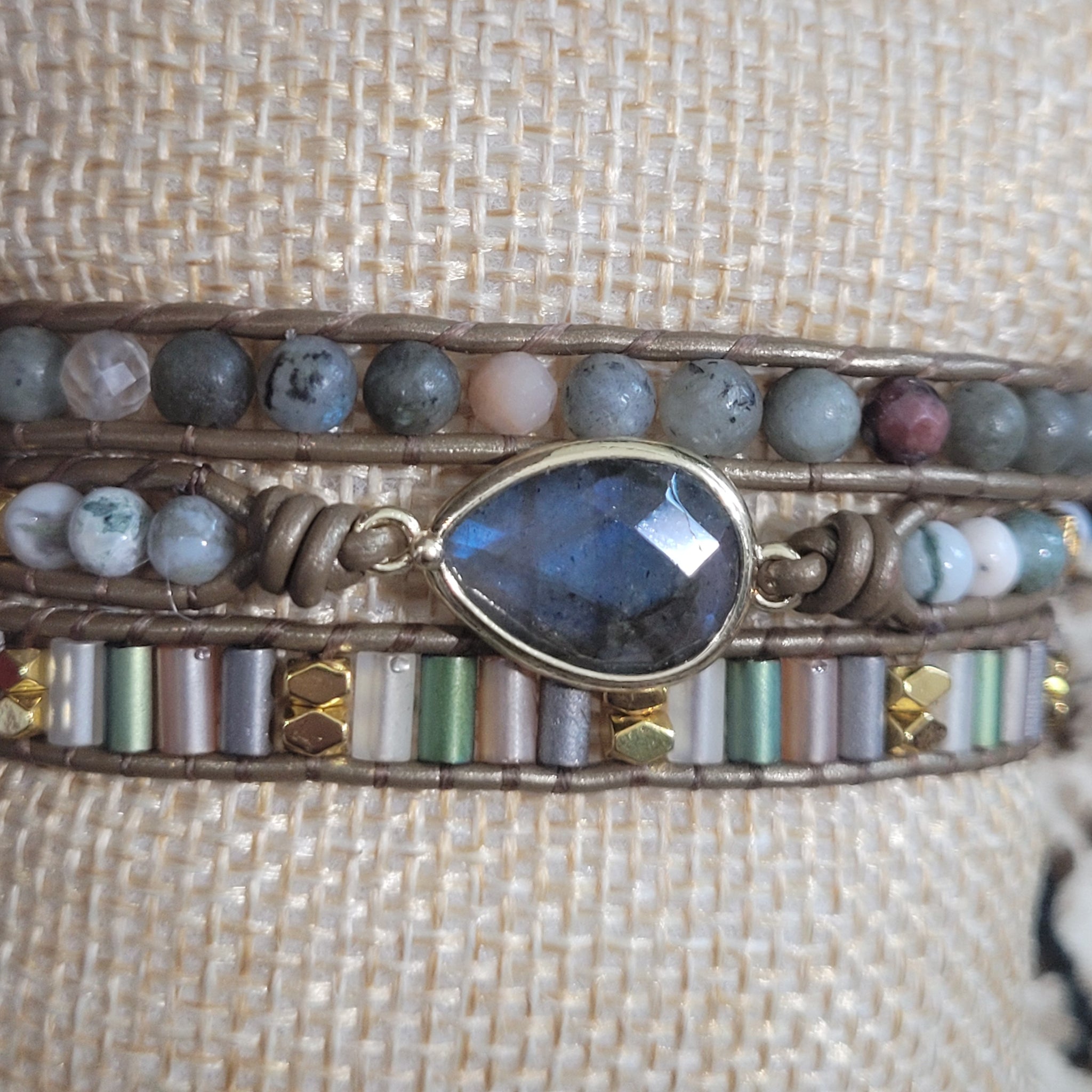 Labradorite Natural Stone 3x Wrap Bracelet
