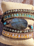 Flashy Blue Labradorite Natural Stone Wrap Bracelet