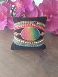 Rainbow colored Quartz 5 wrap Leather Bracelet