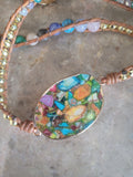 Colorful Mosaic Variscite Natural Stone 3 Wrap Bracelet