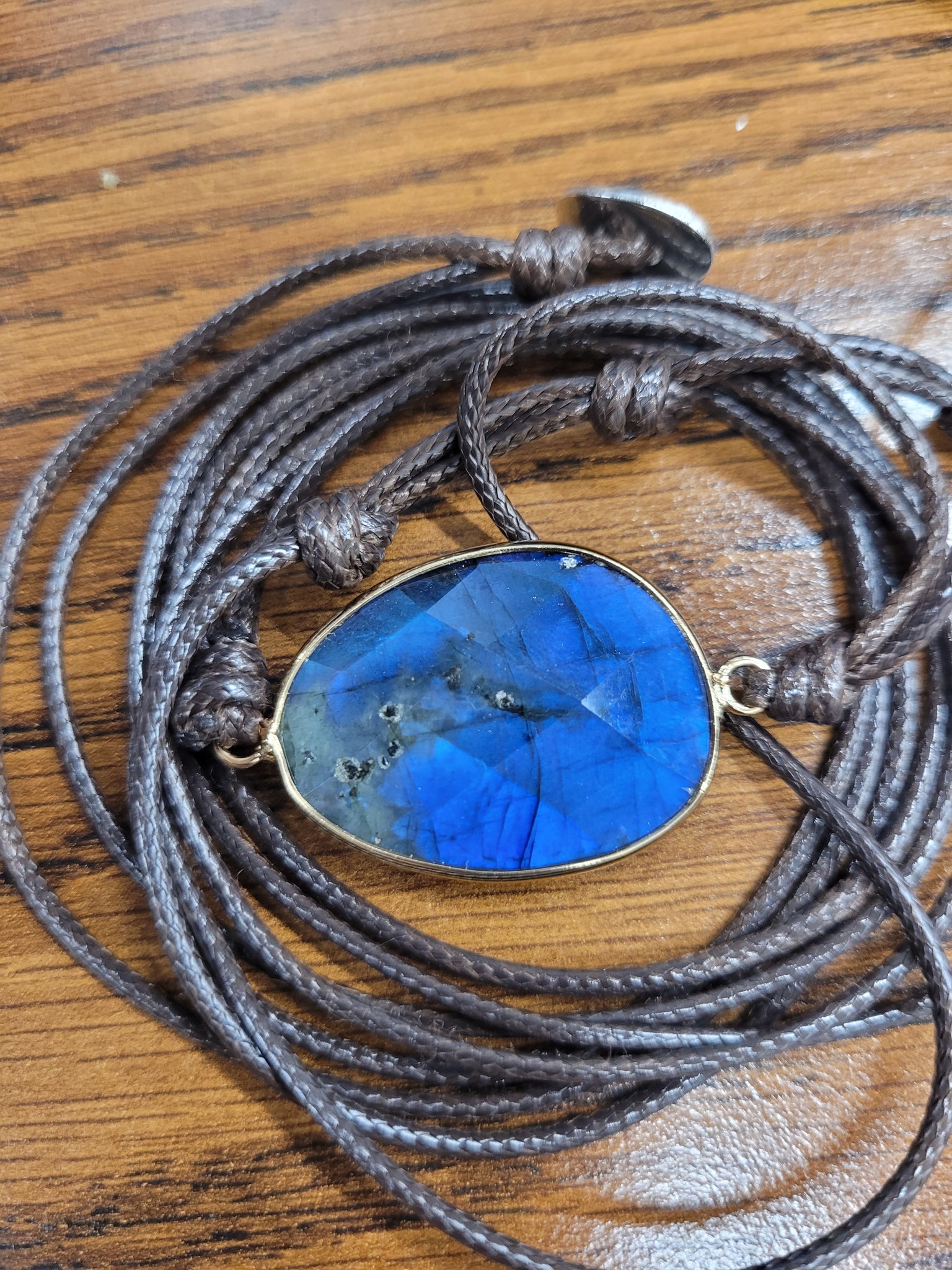 Faceted Labradorite Unisex leather cord wrap bracelet