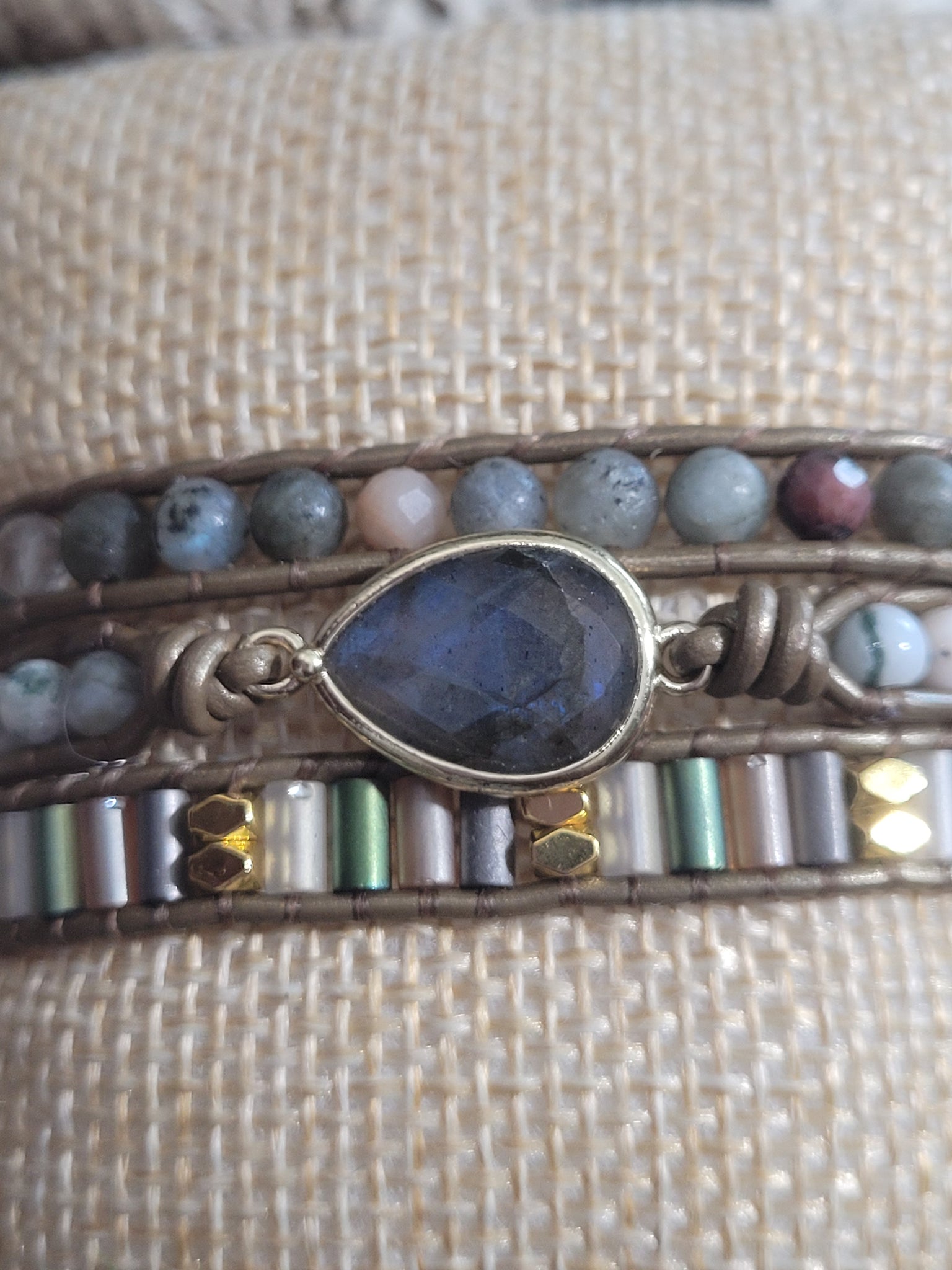 Labradorite Natural Stone 3x Wrap Bracelet