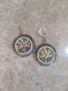 Hematite and Crystal Tree of Life Earrings