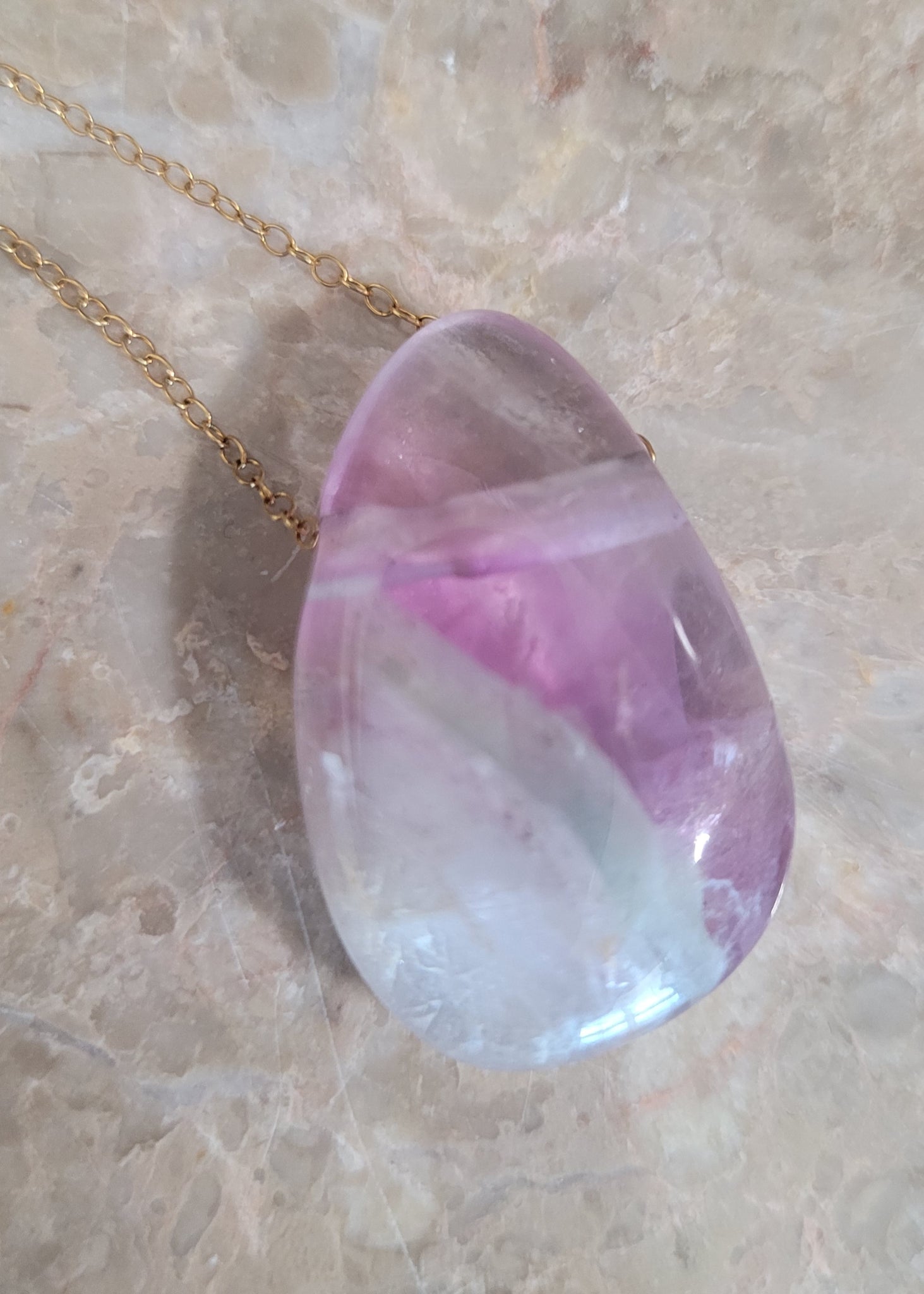 Tear Drop Shape Rainbow Fluorite Natural Stone Pendant #9