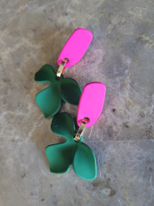 Pink And Green Ivy Leaf Earrings
