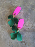 Pink And Green Ivy Leaf Earrings