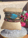 Natural Teal Blue Flash Labradorite Natural Stone Wrap Bracelet