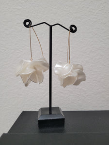 White Petal Floral Ball Long Drop Earrings
