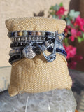 Lapis Lazuli and Opalite beaded unisex wrap bracelet