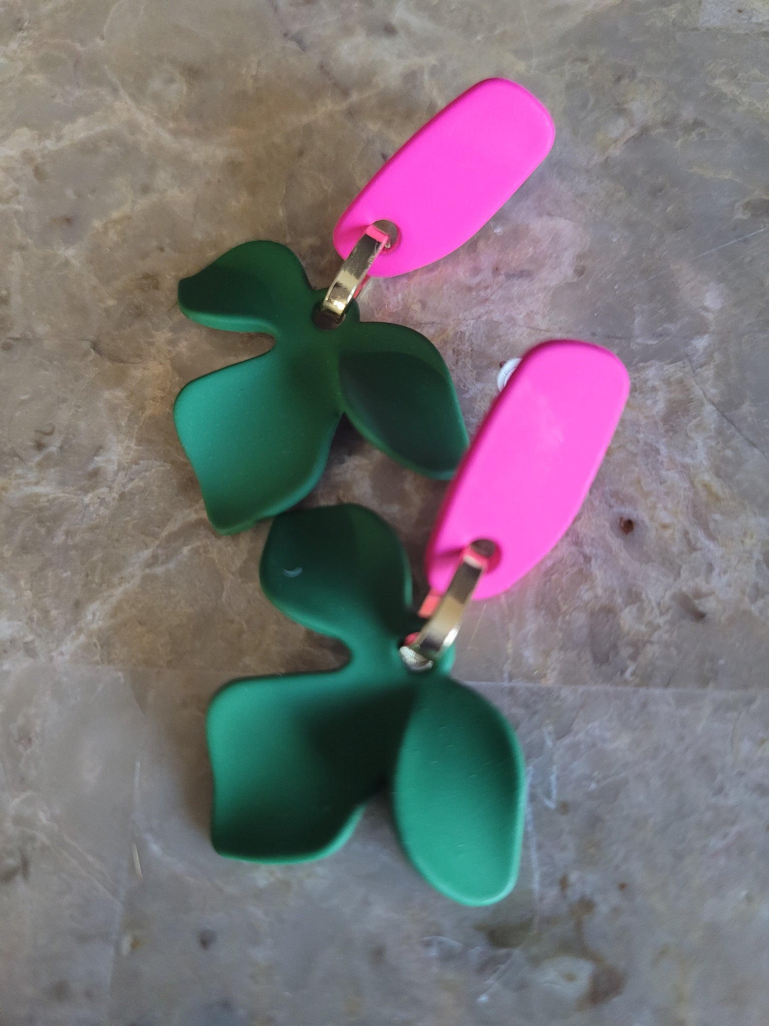 Pink And Green Ivy Leaf Earrings