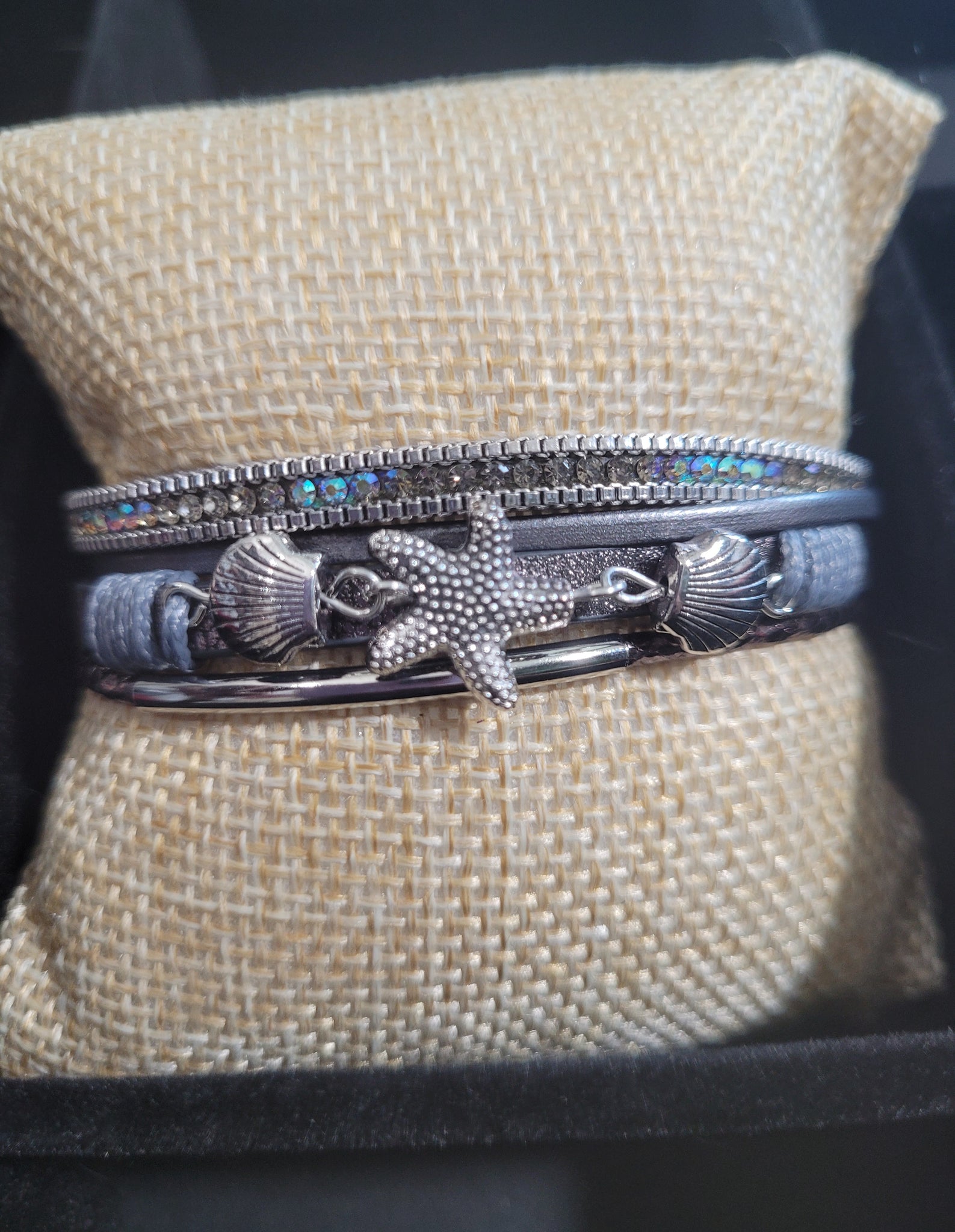 Magnetic Clasp Starfish Cuff Bracelet - Silver