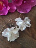White Petal Floral Ball Long Drop Earrings