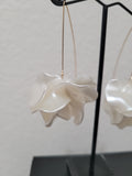 White Petal Floral Ball Long Drop Earrings