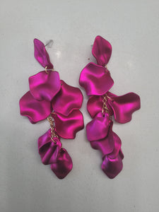 Fuscia Pink Floral Long Drop Earrings