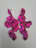 Fuscia Pink Floral Long Drop Earrings