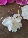White Petal Floral Ball Long Drop Earrings