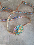 Colorful Mosaic Variscite Natural Stone 3 Wrap Bracelet